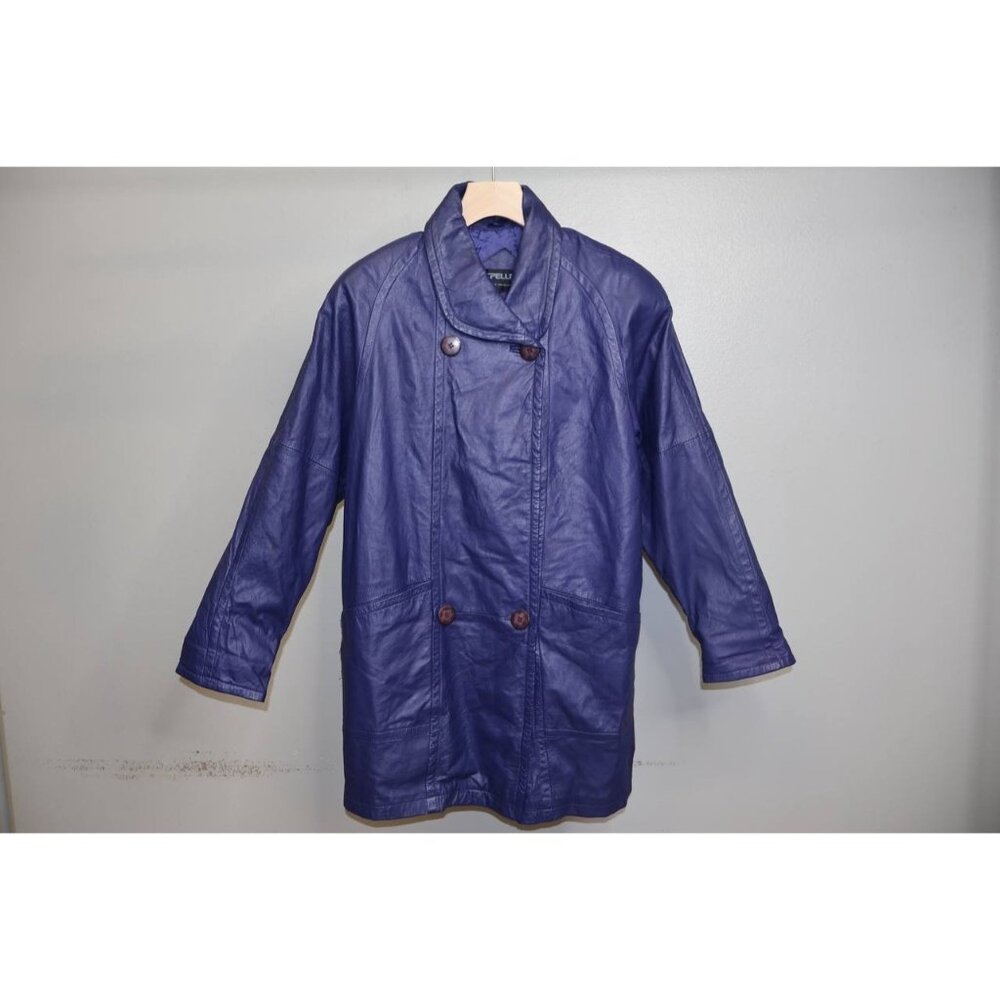 Pelle New York Purple Leather Coat Women’s Small Long Jacket Genuine Leather